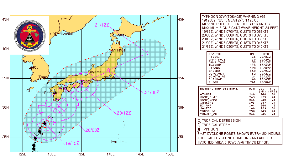 Trajectoire du typhon Tokage