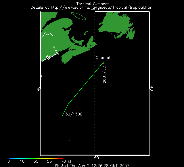 Trajectoire tempete tropicale Chantal