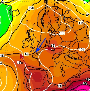 Carte temperatures 850 hPa 8 Juin 2007