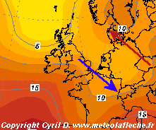 Carte temperatures 850 hPa 9 Aout 2007