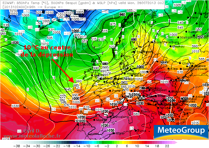 Temperature 850 hPa Europe 28102013 00h UTC