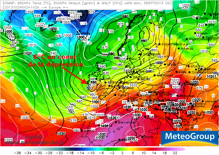 Temperature 850 hPa Europe 28102013 06h UTC