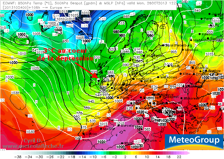 Temperature 850 hPa Europe 28102013 12h UTC