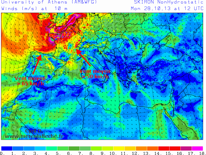 28 Octobre 2013 14h vent moyen France Skiron