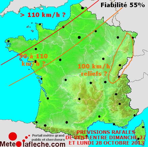 28 Octobre 2013 previsions rafales vent france