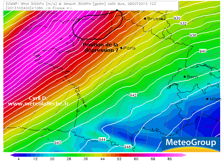 Courant jet France Lundi 28 Octobre 2013  12h UTC