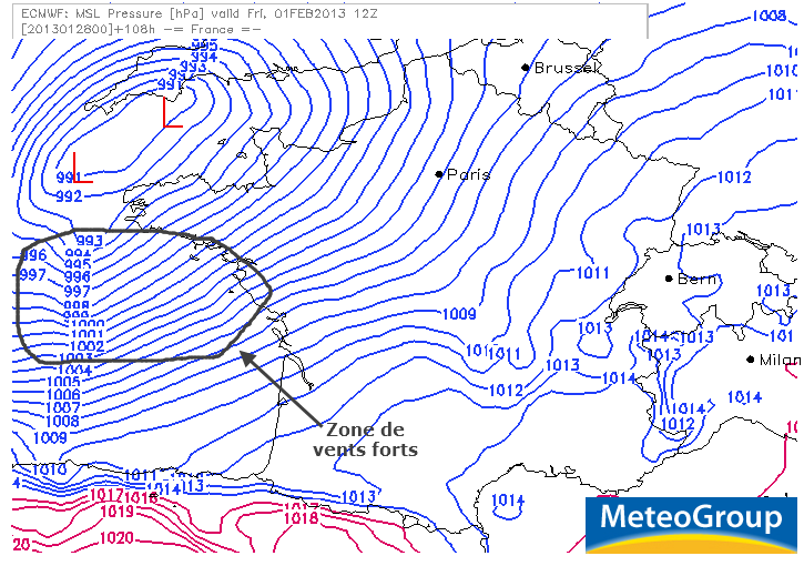 Pression France 1 Fevrier 2013 12h UTC