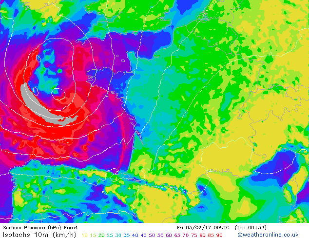 Rafales vent 10h 3 Fevrier 2017 previsions