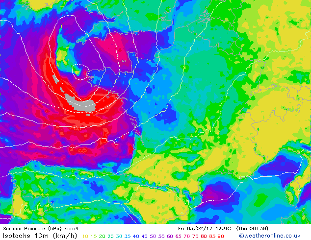 Rafales vent 13h 3 Fevrier 2017 previsions