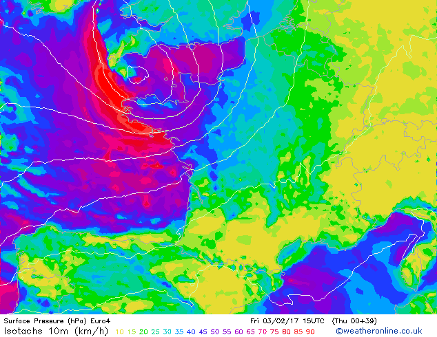 Rafales vent 16h 3 Fvrier 2017 prvisions