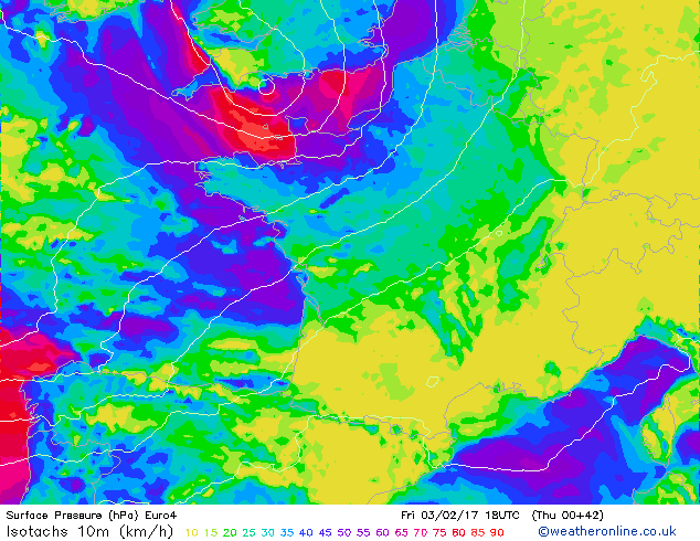 Rafales vent 19h 3 Fvrier 2017 prvisions