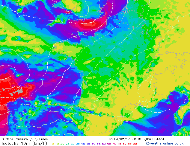 Rafales vent 22h 3 Fvrier 2017 prvisions