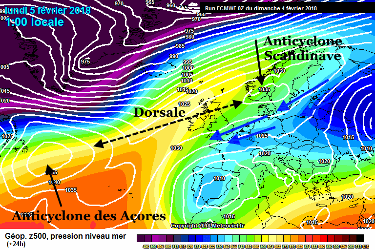 previsions pression temperature 5 Fevrier 2018