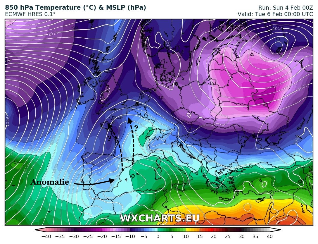 180206 01h prevision pression temperatures 850 hPa