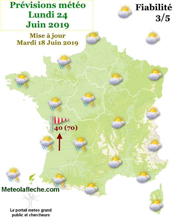 Prévisions météo Lundi 24 Juin 2019