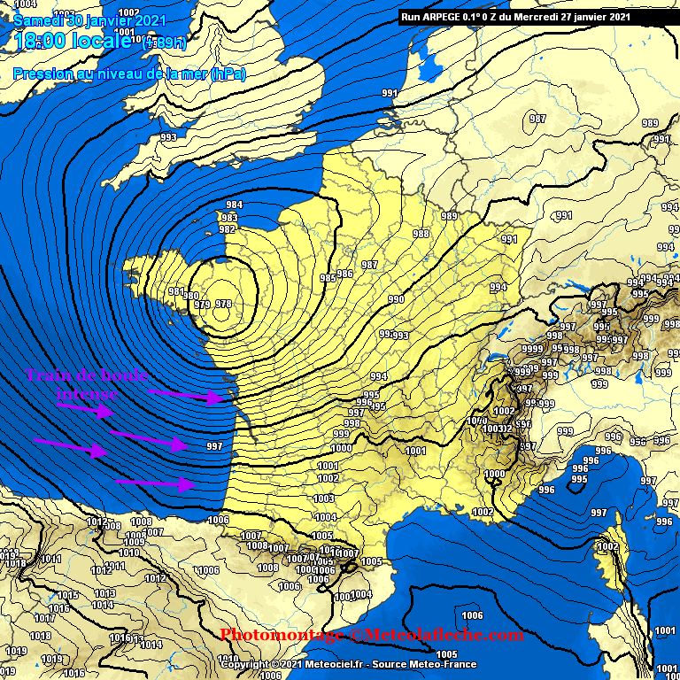 Prévisions pression Justine 30 Janvier 2021 18h Arpege