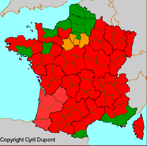 Carte departements restrictions d'eau 13 Aout 2003