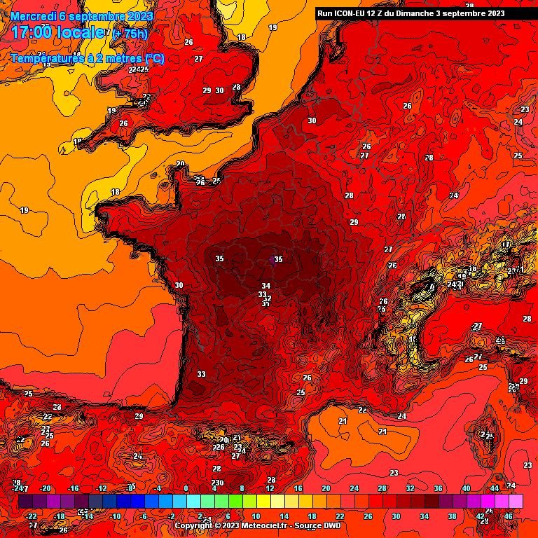 Météo Mercredi 6 Septembre 2023 France températures prévues 17h